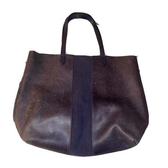 MADEWELL Suede Stripe Transport Tote Midnight Blue Leather Large Shoulder Bag - Picture 3 of 16